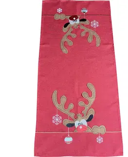Dekorační ubrusy Vánoční štóla červené barvy s aplikací soba