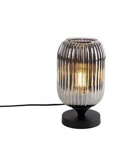 Stolni lampy Art deco stolní lampa černá s kouřovým sklem - Banci