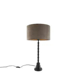 Stolni lampy Stolní lampa ve stylu art deco černá 35 cm sametová odstín taupe - Pisos
