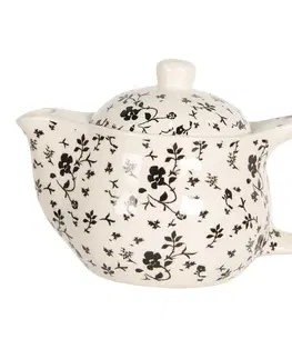 Džbány Konvička na čaj s drobnými černými květy - Ø 16*11 cm / 0,4L Clayre & Eef 6CETE0081S