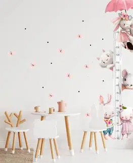 Samolepky na zeď Dětský metr na zeď pro dívky - Akvarelové zajíčky