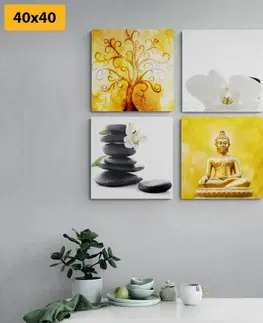 Sestavy obrazů Set obrazů Feng Shui v bílo-žlutém provedení