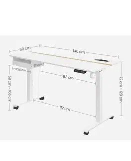 Psací stoly SONGMICS Výškově nastavitelný elektrický pracovní stůl Vasagle Pomeras bílý