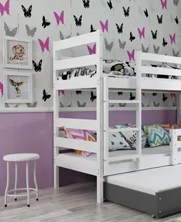 Postele BMS Dětská patrová postel s přistýlkou Eryk 3 | bílá Barva: bílá / šedá, Rozměr: 200 x 90 cm