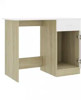 Pracovní stoly Psací stůl se skříňkou 100x50 cm Dekorhome Dub sonoma / bílá