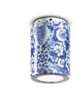 Bodová světla Ferroluce Stropní lampa PI, květinový vzor, Ø 8,5 cm modrá/bílá