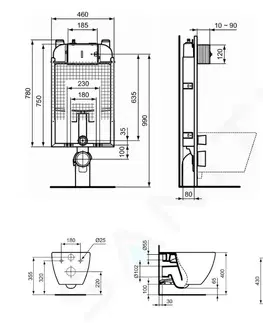 Záchody IDEAL STANDARD ProSys Set předstěnové instalace, klozetu a sedátka  Tesi, tlačítka Oleas M2, Aquablade, SoftClose, chrom mat ProSys80M SP74