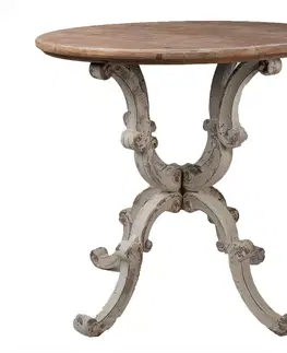 Konferenční stolky Bílo hnědý dřevěný vintage odkládací stolek - Ø 80*78 cm Clayre & Eef 5H0487