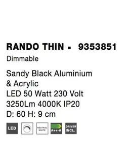 LED stropní svítidla NOVA LUCE stropní svítidlo RANDO THIN černý hliník a akryl LED 50W 230V 4000K IP20 stmívatelné 9353851