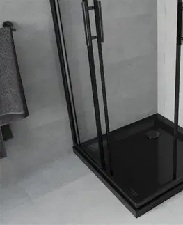 Sifony k pračkám MEXEN/S Rio čtvercový sprchový kout 90 x 90, transparent, černý + vanička se sifonem Flat, černý 860-090-090-70-00-4070B