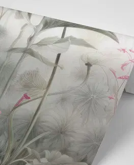 Tapety listy Tapeta květiny zahalené přírodou s růžovým kontrastem