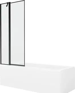 Vany MEXEN/S Cubik obdélníková vana 150 x 70 cm s panelem + vanová zástěna 80 cm, černá vzor 550315070X9408117070
