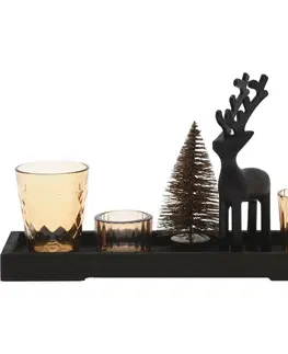 Vánoční dekorace Dekorační sada svícnů na podstavci Reindeer and tree 6 ks, 31,5 x 9,5 x 2,5 cm