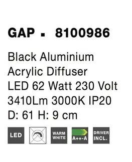 LED stropní svítidla Nova Luce Moderní úzké stropní LED svítidlo Gap v bílé a černé barvě - 62 W LED, 3410 lm, pr. 610 x 90 mm, černá NV 8100986