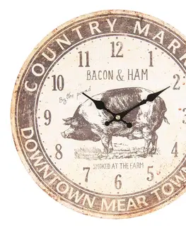 Hodiny Vintage nástěnné hodiny s patinou Bacon & Ham - Ø 34*3 cm / 1*AA Clayre & Eef 6KL0570