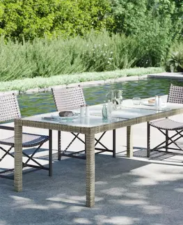 Zahradní stolky Zahradní stůl šedý 190 x 90 x 75 cm tvrzené sklo a polyratan