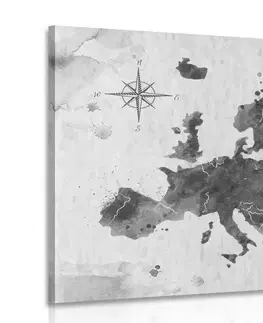 Obrazy mapy Obraz retro mapa Evropy v černobílém provedení