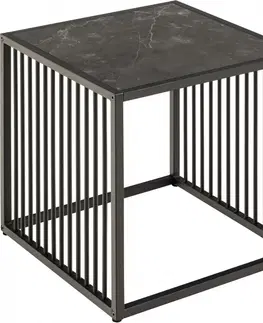 Luxusní a designové příruční stolky Estila Industriální designový příruční stolek Industria Marbleux s černou kovovou konstrukcí a mramorovou deskou 40cm