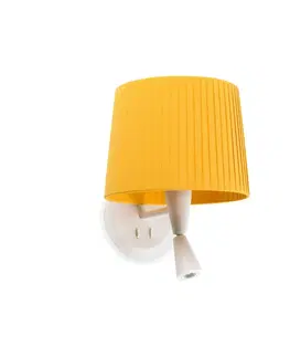 Nástěnná svítidla s látkovým stínítkem FARO SAMBA bílá/skládaná žlutá nástěnná lampa se čtecí lampičkou