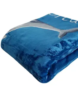 Hrubé deky 160 x 210cm - akrylové Teplá deka modré barvy s motivem delfínů