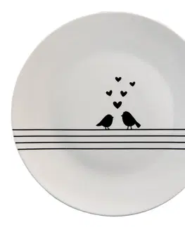 Talíře Porcelánový dezertní talířek s ptáčky Love Birds - Ø20*2 cm Clayre & Eef LBSDP