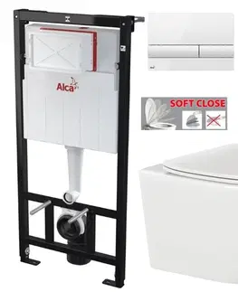 WC sedátka ALCADRAIN Sádromodul předstěnový instalační systém s bílým tlačítkem M1710 + WC INVENA TINOS  + SEDÁTKO AM101/1120 M1710 NO1