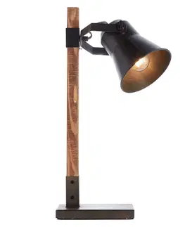 Stolní lampy Brilliant Stolní lampa Plow, černá/dřevo tmavé