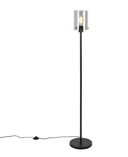 Stojaci lampy Designová stojací lampa černá s kouřovým sklem - Dome