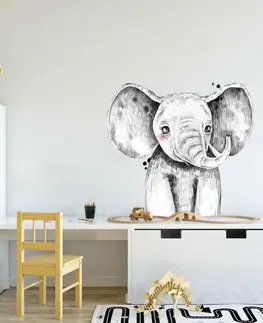Samolepky na zeď Samolepky do dětského pokoje - Velký slon v černobílé barvě