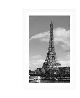 Černobílé Plakát s paspartou nádherné panorama Paříže v černobílém provedení