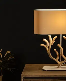Stolní lampy LuxD 24274 Designová stolní lampa Maleah 58 cm béžová - akácie