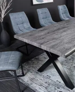Designové a luxusní jídelní stoly Estila Industriální jídelní stůl Garret ze dřeva v provedení divoký dub šedé barvy as černýma nohama 180 cm