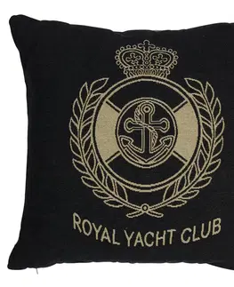 Dekorační polštáře Béžovo-černý gobelínový polštář Royal Yacht Club - 45*45*16cm Mars & More EVKSDPARYC