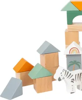 Dřevěné hračky Small foot Dřevěné stavební kostky Safari 50 ks vícebarevné