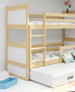 Postele BMS Dětská patrová postel s přistýlkou RICO 3 | borovice 90 x 200 cm Barva: Růžová