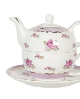 Džbány Porcelánová čajová konvička s šálkem a podšálkem Des Roses – 0,4 l Clayre & Eef 6CE1130