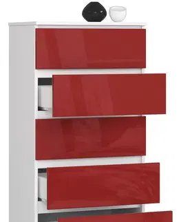 Komody Ak furniture Komoda Kuba 60 cm - 5 šuplíků bílá/červená