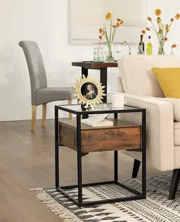 Konzolové stoly Odkládací stolek se zásuvkou skleněná deska 43x43 cm