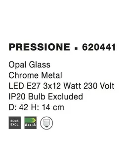 Moderní stropní svítidla Nova Luce Elegantní stropní svítidlo Pressione v kombinaci chromu a opálového skla - 3 x 60 W, pr. 420 mm NV 620441