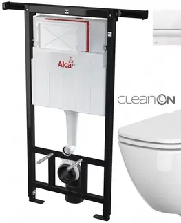 WC sedátka ALCADRAIN Jádromodul předstěnový instalační systém s bílým tlačítkem M1710 + WC CERSANIT CLEANON CASPIA + SEDÁTKO AM102/1120 M1710 CP1