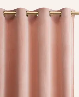 Jednobarevné hotové závěsy Pudrově růžový velurový závěs CHARMY na zlatých kolečkách 140 x 250 cm