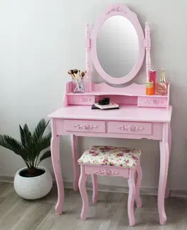 Toaletní stolky Moderní toaletní stolek se židlí v růžové barvě