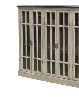 Komody Krémová dřevěná skříň s policemi a prosklenými dveřmi Vabbi - 123*35*100cm Chic Antique 40004700 (40047-00)