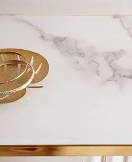 Toaletní stolky LuxD Designová konzole Latrisha 80 cm bílo-zlatá - vzor mramor