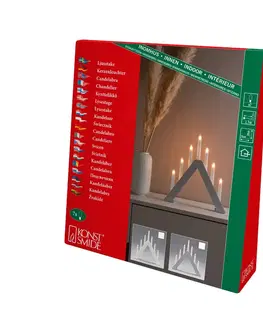 Svícny Konstsmide Christmas Svíčkový lustr ze dřeva, 7 zdrojů, výška 34cm bílá