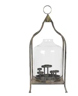 Zahradní lampy Kovová lucerna se skleněným válcem Arlette – Ø 36*75 cm Clayre & Eef 5Y0716