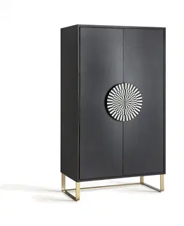 Stylové designové skříně Estila Luxusní art deco skříň Tesoreria s designovou úchytkou zdobenou kostovou inkrustací černá 181 cm