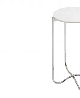 Luxusní a designové příruční stolky Estila Art-deco stříbrný příruční stolek Jaspis s bledou mramorovou kruhovou deskou 35cm