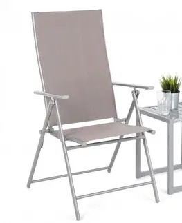 Zahradní křesla Set zahradních polohovacích židlí se stolkem 3 ks Stříbrná / taupe