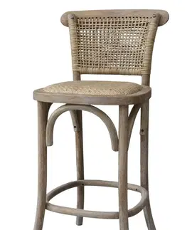 Zahradní ratanový nábytek Přírodní dřevěná barová židle s ratanovým výpletem Old French chair - 43*51*103 cm  Chic Antique 41063600 (41636-00)